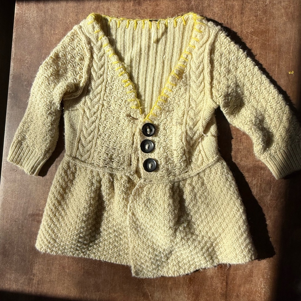 Free People Yellow Knit Cardigan with Button Detail